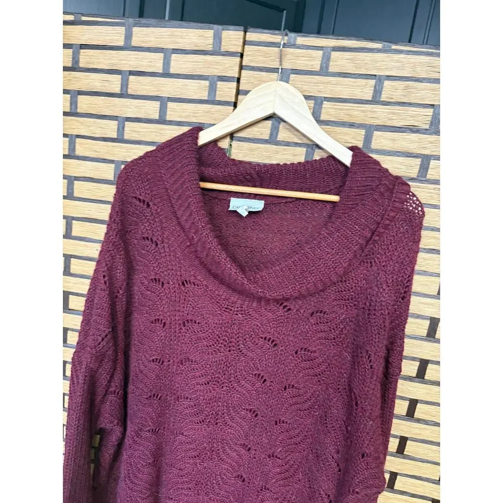 Catherines Burgundy Open Knit‎ Cowl Neck Sweater Size 3X